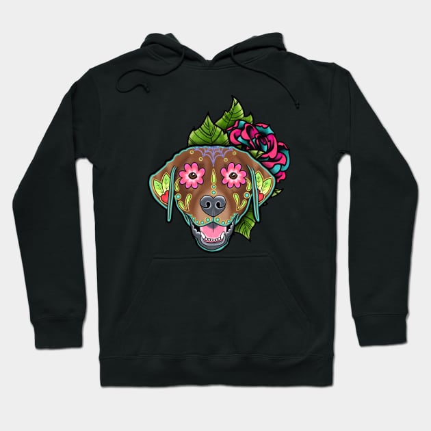 Labrador Retriever in Chocolate - Day of the Dead Sugar Skull Dog Hoodie by prettyinink